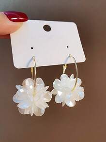 1 Pair 3D Faux Pearl Flower Earrings, Suitable For Everyday Wear