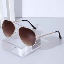 1 Pc Classic European&American Stylish Men's Metal Round Frame Double Bridge Sunglasses, High-End - Multicolor - View 2