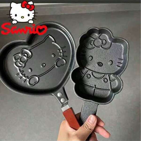 Sanrio 1 Stück Sanrio's neue Cartoon Hello Kitty Mini Bratpfanne, gesunde antihaftbeschichtete Pfanne, kreative Zuhause Katzen-Frühstücks-Omelett-Pfanne in Tierform (einige Teile können zufällig sein)