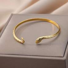 1 Stück Edelstahl Schlangen-Armband für Frauen, vintage goldfarbene Textur, dünnes verstellbares Schlangen-Armband zum täglichen Tragen