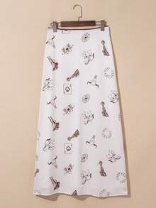 Acelitt Women's Beige Western Style Mustang Print Satin Bodycon Skirt, All Season - Multicolor - View 3