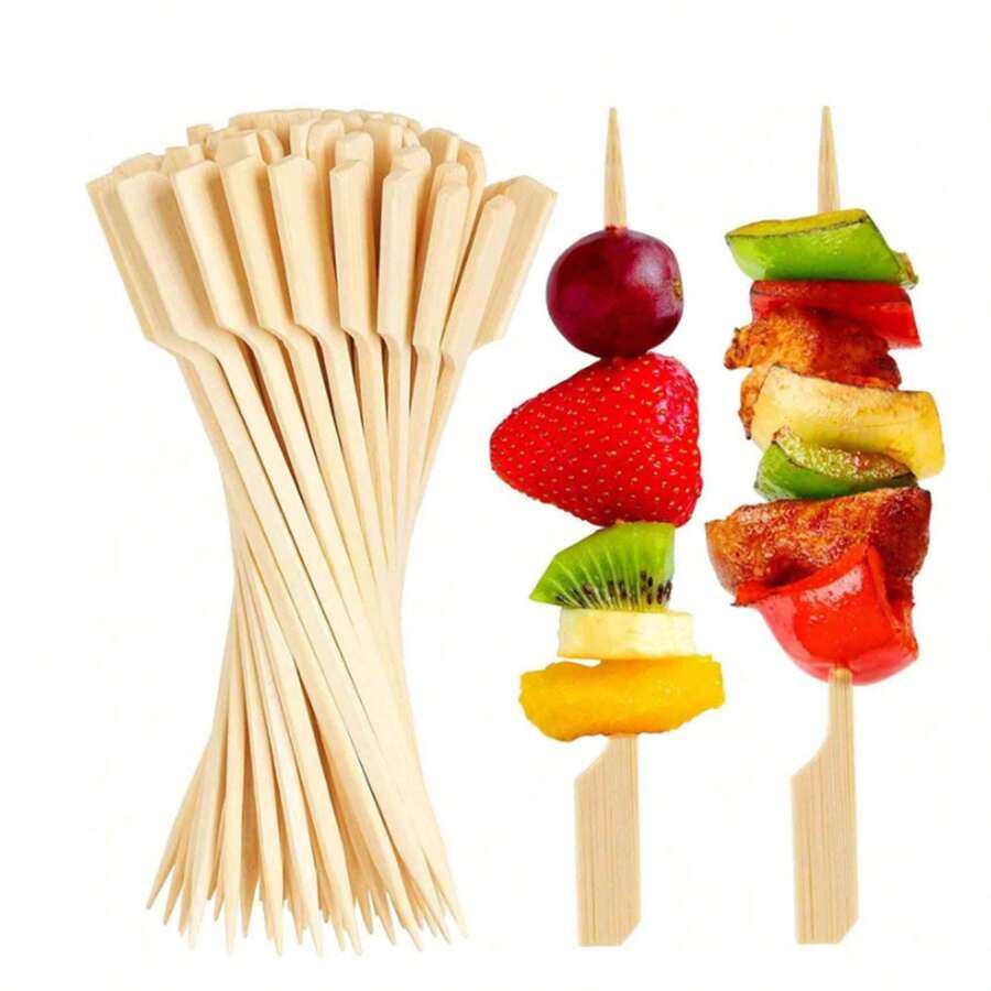 200pcs/100pcs/50pcs/10pcs Natural Bamboo Skewers, Smooth & Splinter-Free. Appetizers, Flat Bamboo Sticks, Snacks, Fruits, Seafood, Sausages. Suitable For Restaurants, Night Markets, Weddings, Parties, Picnics, Outdoor Activities - Beige - View 1
