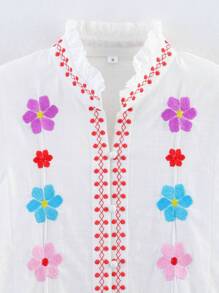 Camicia elegante da donna con bottoni e ricamo, adatta per la primavera/autunno