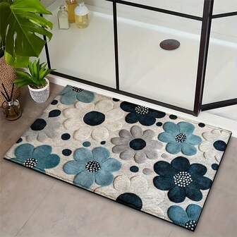 1pc Elegant Floral Pattern Super Soft Microfiber Bath Mat, Non-Slip, Ultra Plush, Suitable For Bathroom, Bedroom, Kitchen, Entryway, Indoor & Outdoor, Home Decor, Bathroom Accessories, Perfect Housewarming Gift