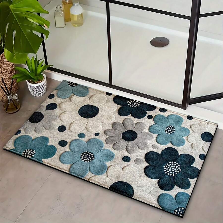 1 Stück elegante Blumenmuster Super Soft Mikrofaser Badematte, rutschfest, ultra flauschig, geeignet für Badezimmer, Schlafzimmer, Küche, Eingangsbereich, Innen- und Außenbereich, Heimdekoration, Badezimmerzubehör, perfektes Einweihungsgeschenk - Verschiedenfarbig - Übersicht 1