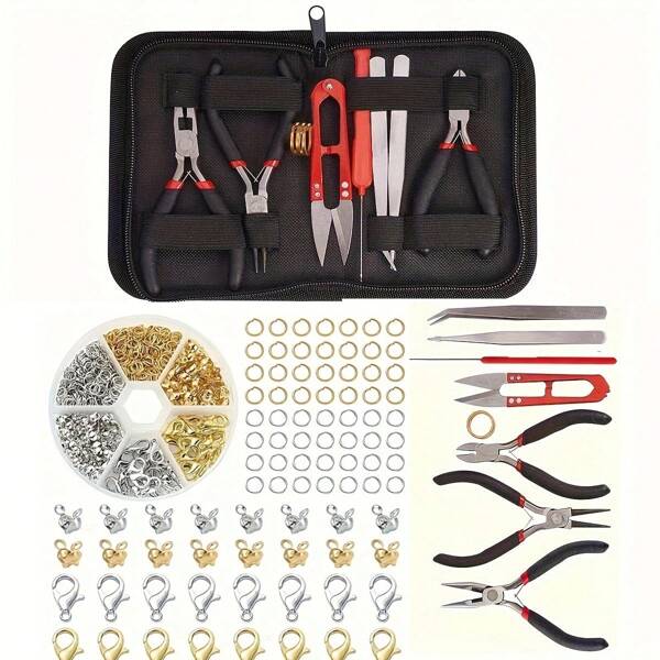 1set Black Jewelry Making Kit,DIY Jewelry Making Tool Set Handmade Pliers, Scissor, Tweezers, Jump Ring Opener, Lobster Clasps,Suitable For Jewelry Handmade Pracise And Convenient,Supplies Making Bracelets, Necklaces