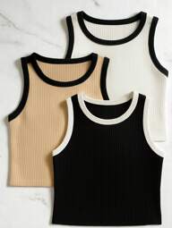Kit 3 Peças Regata Cropped Basica Canelada  Lançamento Tendencia