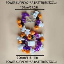1 Peça Luzes de Corda em Formato de Abóbora, Fantasma e Morcego, Adequadas para Halloween, Natal, Festa, Baile, Decoração Doméstica de Feriados, Decoração de Halloween, Decoração de Casa, Decoração de Festa, Decoração de Halloween, Decoração de Quarto, Decoração de Jardim de Halloween para Presente Fada