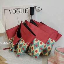 1pc Fully Automatic Vintage Rust Red Dual-Use Umbrella, High-End Sunshade Anti-UV Travel Umbrella - Multicolor - View 10