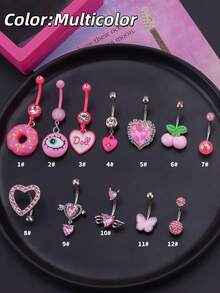 1 件装甜美粉色甜甜圈樱桃肚脐环不锈钢粉色心形肚脐首饰蝴蝶肚脐穿孔粉色水钻装饰蝙蝠肚脐环吊坠肚脐穿孔条翅膀肚脐环剑肚脐环肚脐钉肚脐环肚脐穿孔首饰礼物适合女性女孩日常派对佩戴情人节礼物、妈妈、母亲、母亲节、礼物 - 彩色 - 查看 6