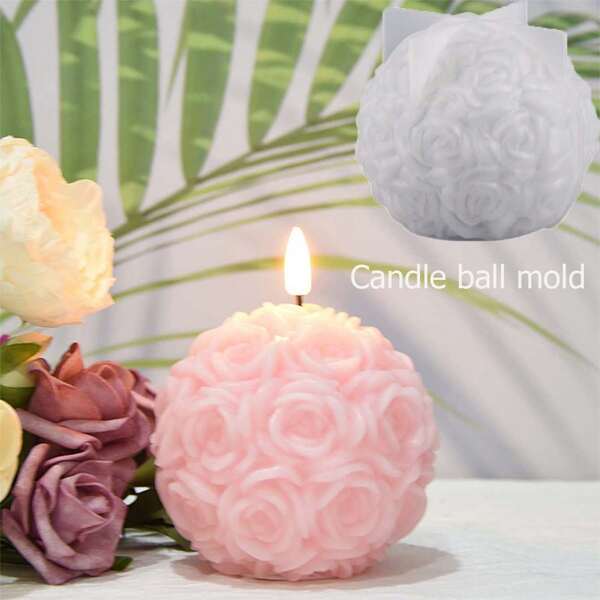 Moule en silicone pour la fabrication de bougies parfumées, moule en forme de boule de fleurs de rose. Moules DIY pour savons aromatiques, cadeau d'anniversaire, cadeau de mariage