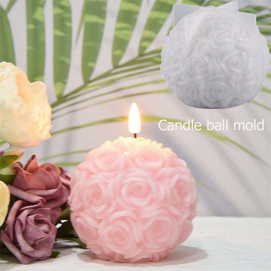 造型硅胶模具香薰蜡烛制作玫瑰花球硅胶模具DIY香皂生日节日礼物婚礼纪念品 - 白色 - 查看 1