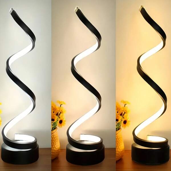 1 pezzo Lampada a spirale a LED-USB, lampada da scrivania a onde minimalista moderna, dimmerabile, lampada da comodino a 3 colori, luce notturna LED creativa a forma curva, adatta per soggiorno, camera da letto, ufficio, comodino - Luce d'atmosfera, luce notturna - Altezza regolabile - Alimentata via USB - Decorazione natalizia e di Ognissanti