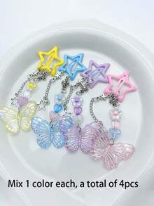 2个装女士可爱多巴胺星星流苏BB夹，Y2K少女风侧刘海发夹，时尚发型配饰，适合外出、派对、日常休闲佩戴，爪夹发爪发夹，发饰