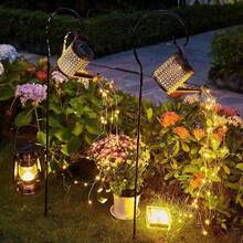 1pc Solar Powered Iron Water Kettle Lamp, Flowing Water Flickering Light, Suitable For Yard, Garden, Outdoor Ground Lighting Decor - Multicolor - View 3