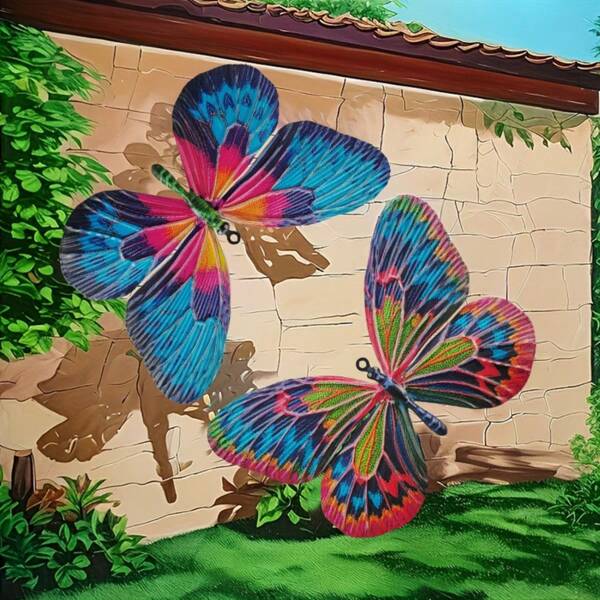 2pcs Set Large Butterfly Iron Art Simulation Insect Butterfly Wall Hanging Garden Yard Park Lawn Home Metal Decoration
