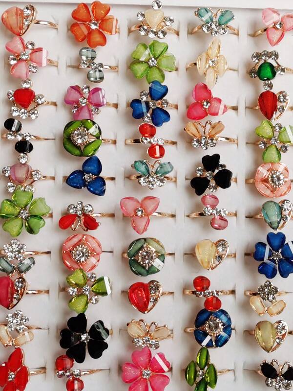 New Fashion 6pcs/Lot Resin Flower Rings For Women Set Pack Rings For Girls Cute Aesthetic Party Jewelry Gifts Random Send