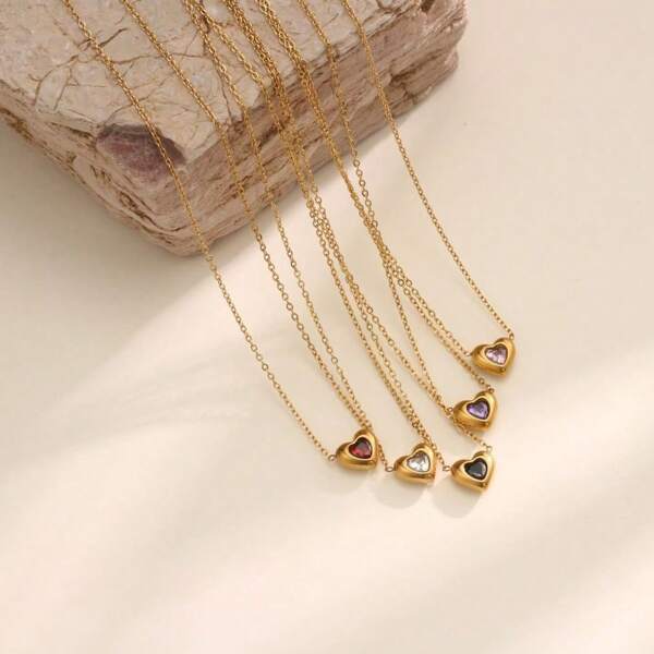 1pc Minimalist Fashion Versatile Stainless Steel Heart Pendant Necklace, 18K Gold Plated Won't Fade, Unique Choker