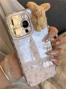 Funda de teléfono estética de conejo púrpura de dibujos animados coreanos compatibles con iPhone16 15 14 13 12 Pro Max 11 con protección anti golpes, regalo