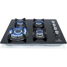 NUBE Parrilla de Gas Empotrable 4 Quemadores Vidrio Templado Estufa para Cocina Encendido Electronico Gas Natural y Gas Estufa Empotrable Cristal Templado Negro - Negro - Ver 13