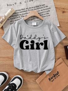 Kleine Mädchen Lässig T-Shirt mit Buchstaben MusterKurzarm