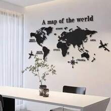 1pc Modern Acrylic World Map Wall Sticker - Size: 31.5*15.75 In, 47.24*23.62 In, Geometric Puzzle Wall Decor, Mirror Material - Self-Adhesive, Easy To Install, One-Time Use, Great For Home Living Room Bedroom Decoration