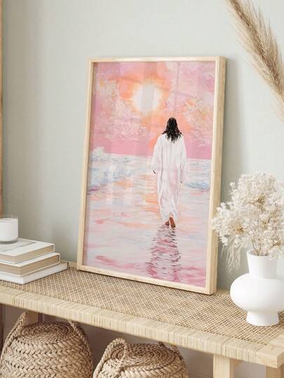 1 Piece Jesus Painting Posters Jesus Walking On Water Print Pictures Religion Canvas Wall Arts Christian Wall Artwork Pink Room Decor Stuff Kitchen Wall Decor No Frame