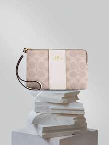 Coach Corner Zip Wristlet Wallet Bag For Women Small Wrist Clutch Purse Leather Cell Phone Wallet Women's Mini Handbag With Detachable Wrist Strap