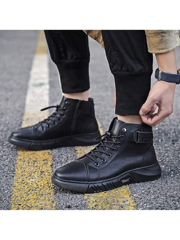 Botas altas negro para hombre, zapatos casuales, botas altas impermeables y antideslizantes.
