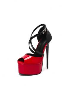 Women's Strappy Platform High Heel Sandals, 16cm Super High Thin Heels, Sexy Peep Toe, Waterproof, Nightclub Shoes