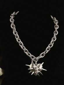 1 件银色荆棘心形吊坠项链，金属时尚朋克风格，适合男女，适合日常佩戴、派对、音乐节、音乐会 - 銀色 - 查看 11