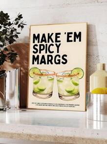 1 Stück Moderner Spicy Marg Muster, Spicy Margarita Muster, Cocktail Muster, Rezept Muster, Bar Wagen Muster, Bar Wagen Dekoration Küche Wandkunst Ästhetische Drucke, Retro Martini Kunst, Design Sinn Zitate Schriftart Kunst Ölgemälde Poster, Bar Raum Dekoration, Schlafzimmer Dekoration, Wohnzimmer Dekoration, Büro Dekoration