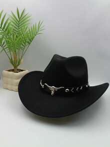 1.男士帽子黑色礼帽，中性复古风格帽子，公牛形装饰，适合日常休闲装，西部牛仔派对，酒吧休闲装，休闲聚酯纤维（涤纶） - 彩色 - 查看 8