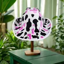 Women Men Summer Sun Hat Breathable Foldable Sun Protection Cow Print Cowgirl Hat Holiday Beach Cap - Black - View 3