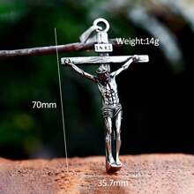 1pc Vintage Stainless Steel Jesus Cross Pendant With 60cm Chain, Suitable For Daily Wear For Men And Women