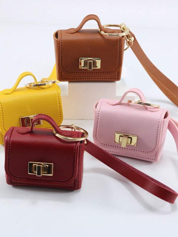 1pc Plain Casual Elegant PU Leather Key Chain, Rotatable Lock Design, Mini Bag Decor Chain Pendant Accessory Car Accessories Bag Charm School