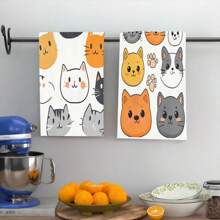 2 paños de cocina con estampado de cabeza de gato, toallas de cocina de alta absorción, ideales para cocinar, hornear, usos en la cocina y el baño