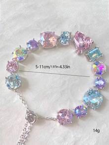 1pc Colorful Zirconia Geometric Design Women Bracelet, Fashionable & Fresh For Summer - Gold - View 5