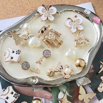 26pcs Gold Cute Cool Robot & Butterfly Bling Shoe Accessories, Detachable Reusable Decorations For Hollow Out Clogs, Sandals, Women & Girls Gifts For Holidays, Birthday, Party