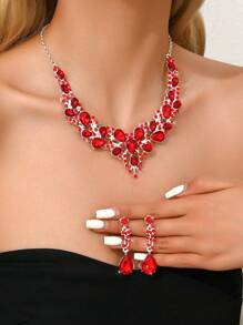 3pcs Women's Jewelry Set, Necklace And Earrings, Luxury Crystal Decor For Formal Gown