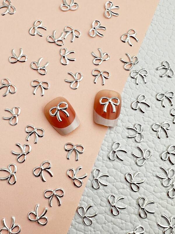 100 Pieces Of 3d Metal Bow Nail Decoration, Cute, Fresh, Retro, Suitable For DIY Nail Salon, Japanese And Korean Style Nail Accessories, Hollow Out Bowknot Nail Accessories Nails Charms Nails Supplies Nail Art