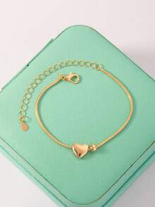 1pc Elegant Fashion Heart Decor Bracelet, Suitable For Daily Wear And Great Gift For Friends - Gold - View 2