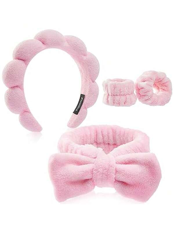 4pcs Luxury Microfiber Spa Headband And Wristband Set, Face Washing Headband, Makeup Headband, Skin Care Headband, Velvet Fluffy Sponge Headband, Soft Absorbent Terry Cloth Fabric Bubble Fluffy Hairband For Skin Care, Makeup Removal, Shower, Suitable For Women And Girls