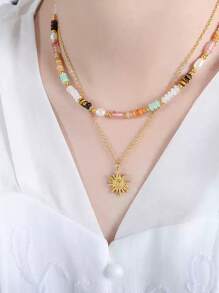 1 pieza Collar colgante de acero inoxidable con girasol, de alta resistencia al color y baja alergenicidad, adecuado para uso diario de mujeres