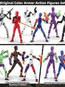 1 Set DIY Multi-Joint Movable Figure Model Toy Lucky 13, Mechanical Style Robot Toy, Creative Gift (Self-Assembly), Can Create Various Difficult Movements, Includes: Model + 3 Hands + 4 Weapons + 2 Wings + Model Stand