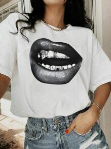 1 szt. Dziewczęca koszulka z nadrukiem w litery z okrągłym dekoltem i krótkim rękawem, prosta typografia angielska, która inspiruje wyobraźnię i samoekspresję, odzież dla uczniów na lato