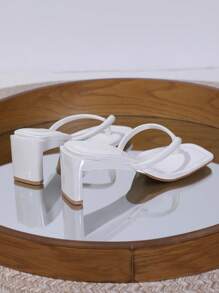 Women's Fashionable Y-Strap Platform Slide Sandals, Simple White Heeled Casual Comfortable Slip-On Shoes For Outdoor Wear