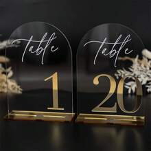 Set de 5 soportes acrílicos para números de mesa de boda, números del 1 al 5, del 6 al 10, del 11 al 15, del 16 al 20 (con soportes), tarjetas de números de color dorado de 12,7 x 17,8 cm, letreros gruesos de acrílico con números del 1 al 20, adecuados para recepciones, cumpleaños, aniversarios y decoraciones para fiestas de bodas