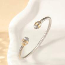 1pc Middle Eastern Style Adjustable Threaded Bangle Bracelet With Zirconia Stones, Suitable For Birthday, New Year Gift