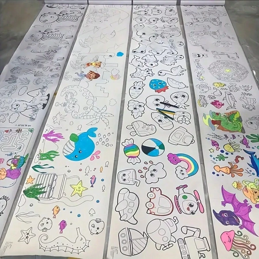 5 Cuộn Giấy Vẽ Doodle, Cuộn Giấy Vẽ Siêu Dài, Cuộn Graffiti, Có Thể Cắt Được, Thích Hợp Để Tô Màu Và Vẽ Tranh, Quà Tặng Năm Mới, Quà Tặng Halloween & Giáng Sinh - trắng - Xem 1